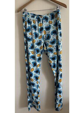 Women's Cookie Monster Pajama Pants Lounge Blue Medium Lightweight Sesame Street